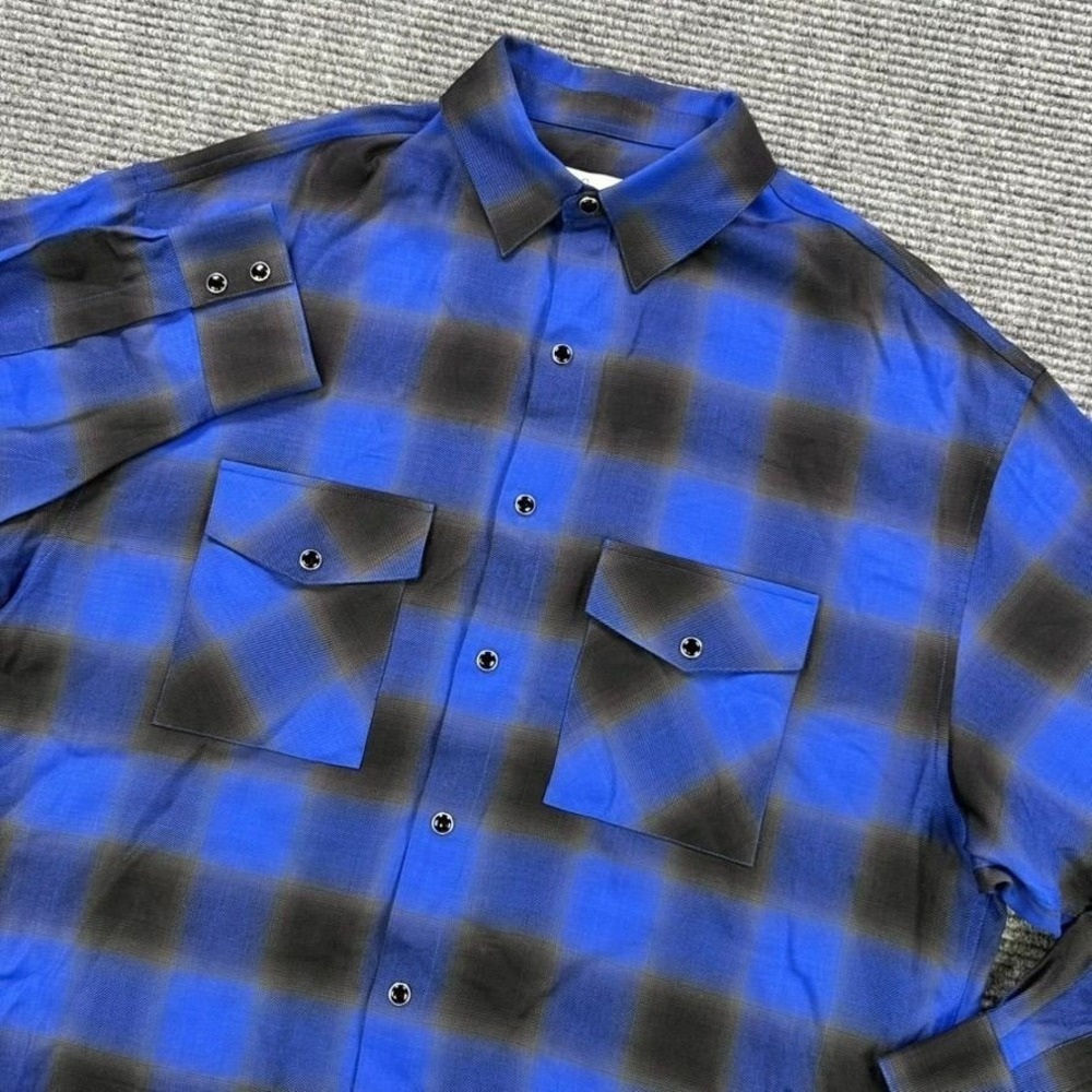 IRO Zephyr 21S Mens Large Blue Black Plaid Button Up Shirt 100% Viscose Casual